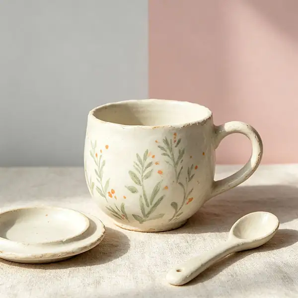 Hand-painted botanical ceramic mug
